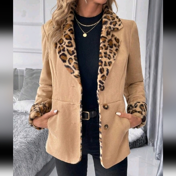 Clasic Women's Leopard Print Fleece Lined Zip Front Warm Winter Jacket Winter - Picture 5 of 5